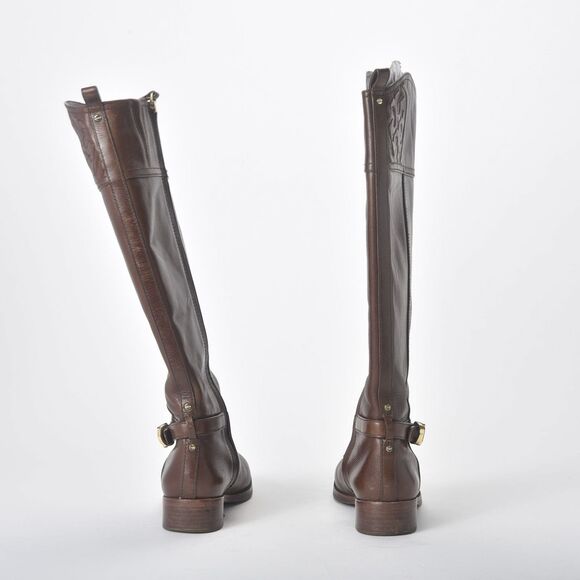 Tory Burch Marlene Embossed Logo Brown Leather Knee High Riding Boots Size 6M - Picture 5 of 6